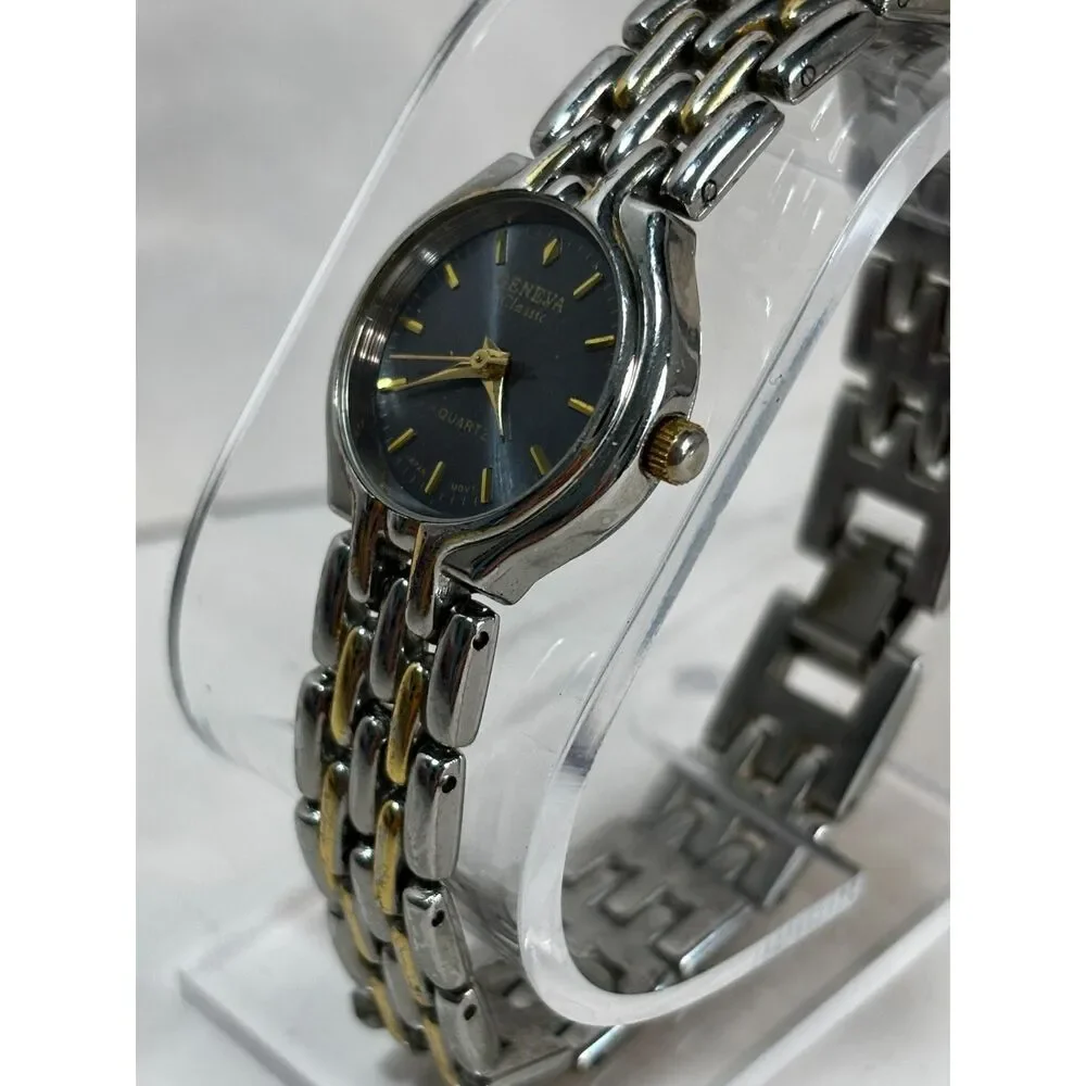 Geneva Classic two-tone dressy blue dial women's watch, working